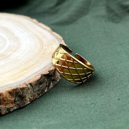 Modern 18K Gold Plated Adjustable Mesh Pattern Ring